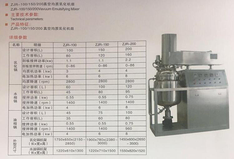 真空均質(zhì)乳化機規格參數圖：